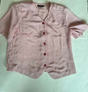 Notations Petite Blouse Size 14 Red White Striped Short Sleeve V-Neck